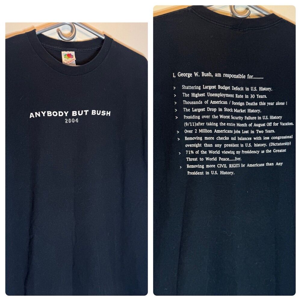 Vintage Anti George Bush 2004 Elections Political T Shirt Double Sided Black XL